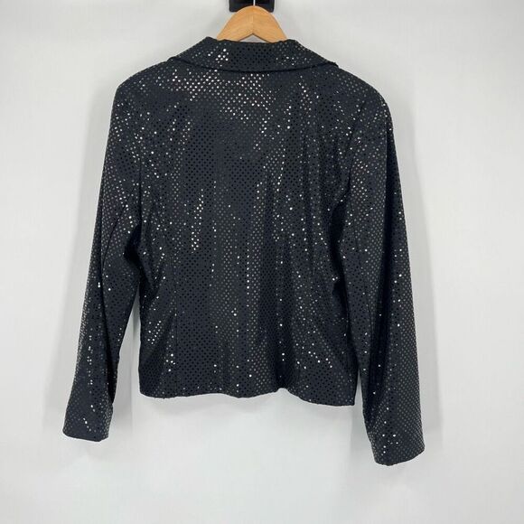 Mesmerize Zip Up Jacket Sparkly Sequin Collared Long Sleeve Black Womens Medium - Picture 2 of 8